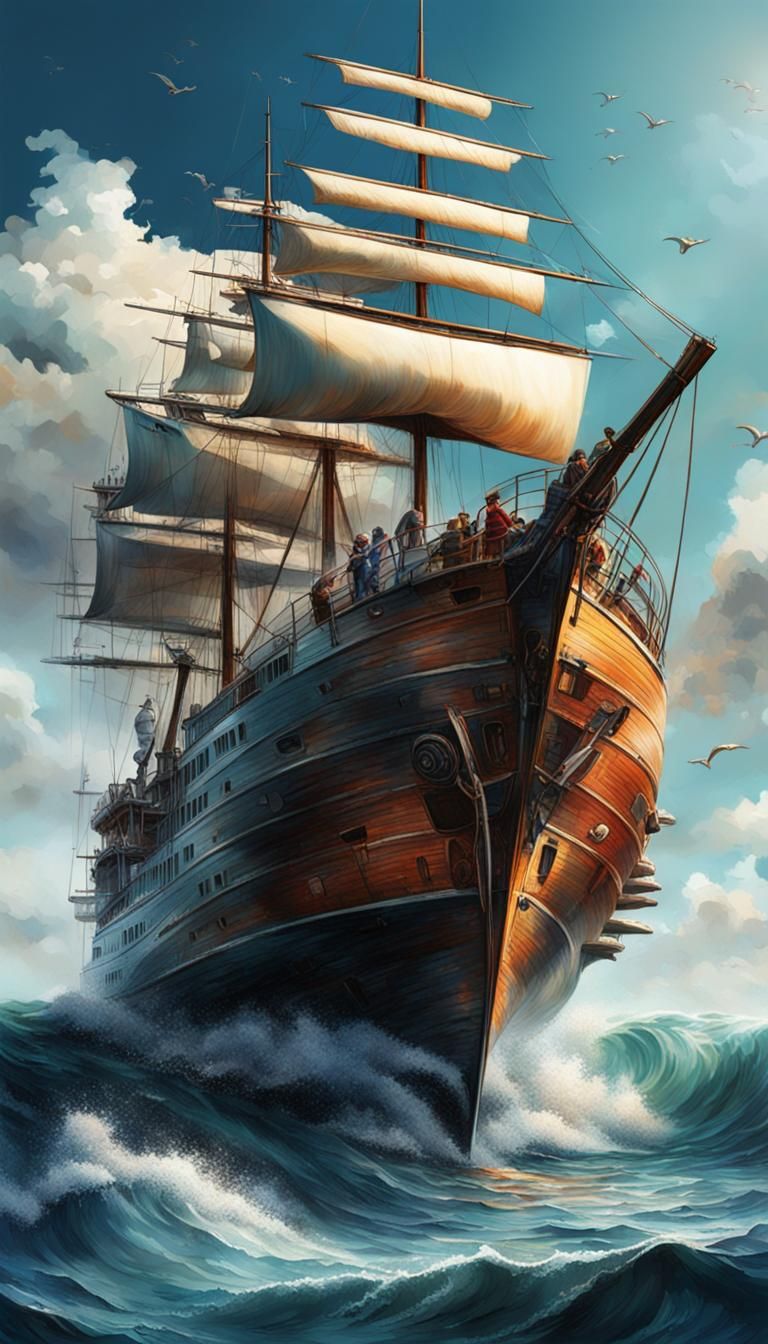 Sunken Yacht Concept Art in Hyperrealistic Style