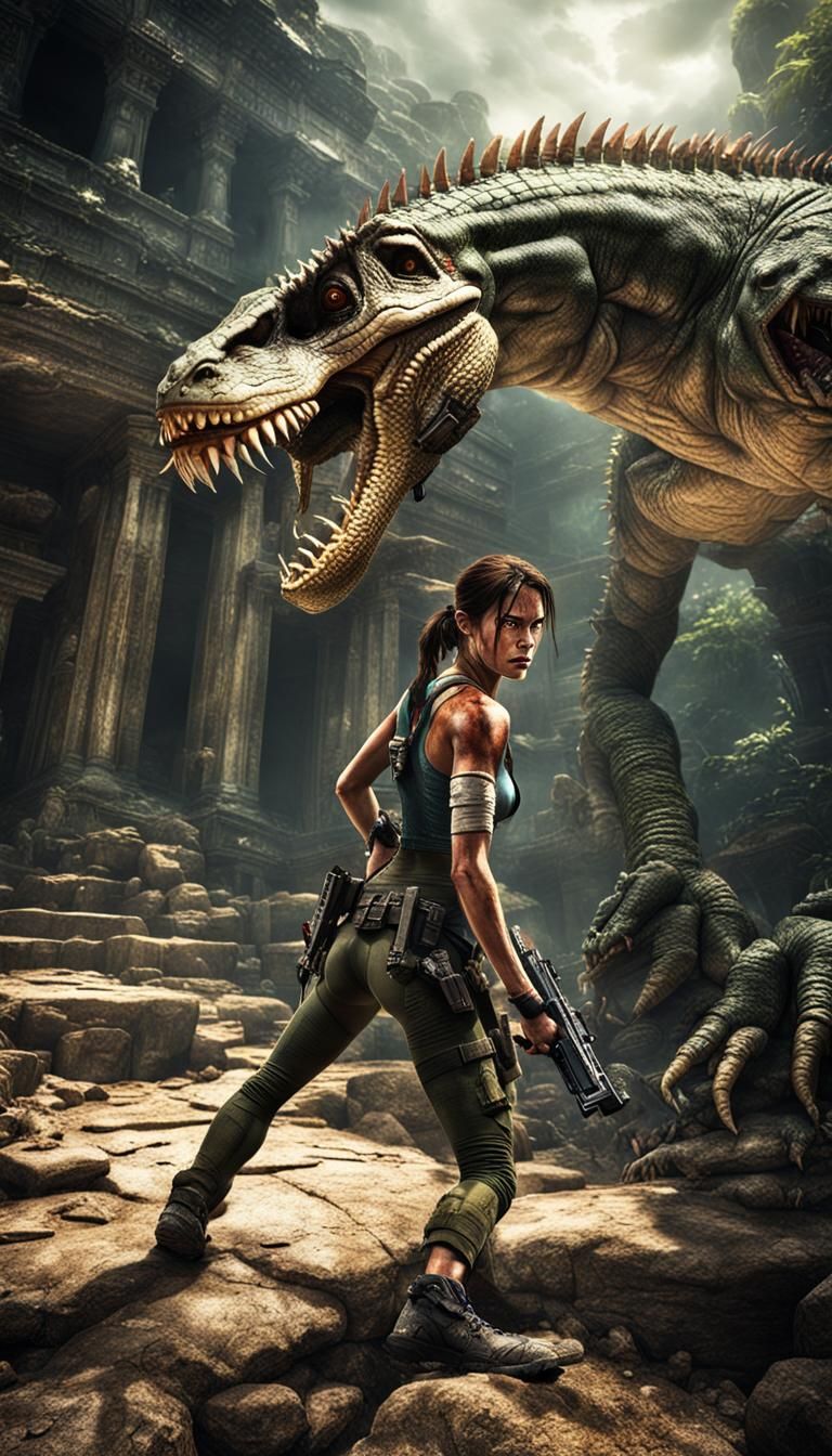Lara Croft in Perilous Temple Battle