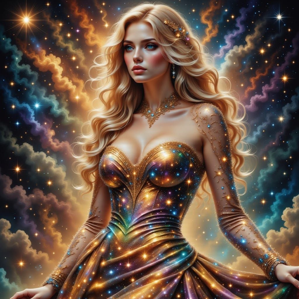 Ethereal Beauty in a Gown of Stars: A Boris Vallejo-Inspired...