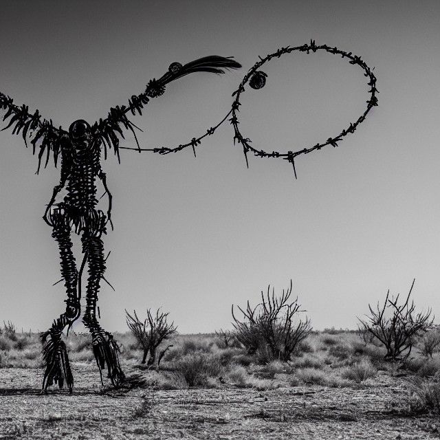 Skeletal Creature in Dystopian Alien Landscape