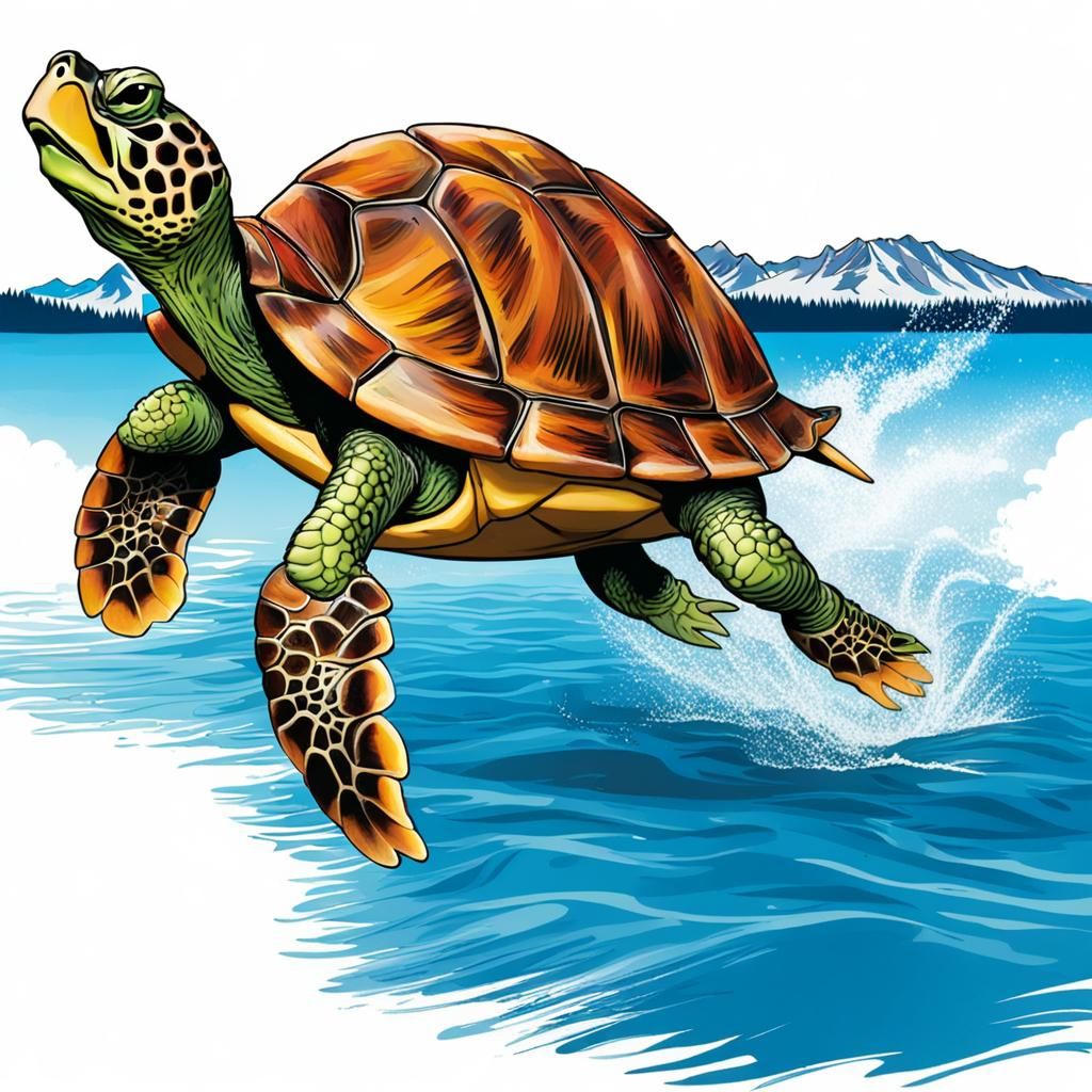 Turtle Waterskiing on Lake Tahoe