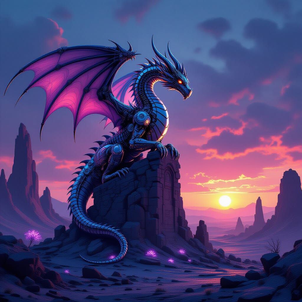 Biomechanical Dragon on Alien Ruin