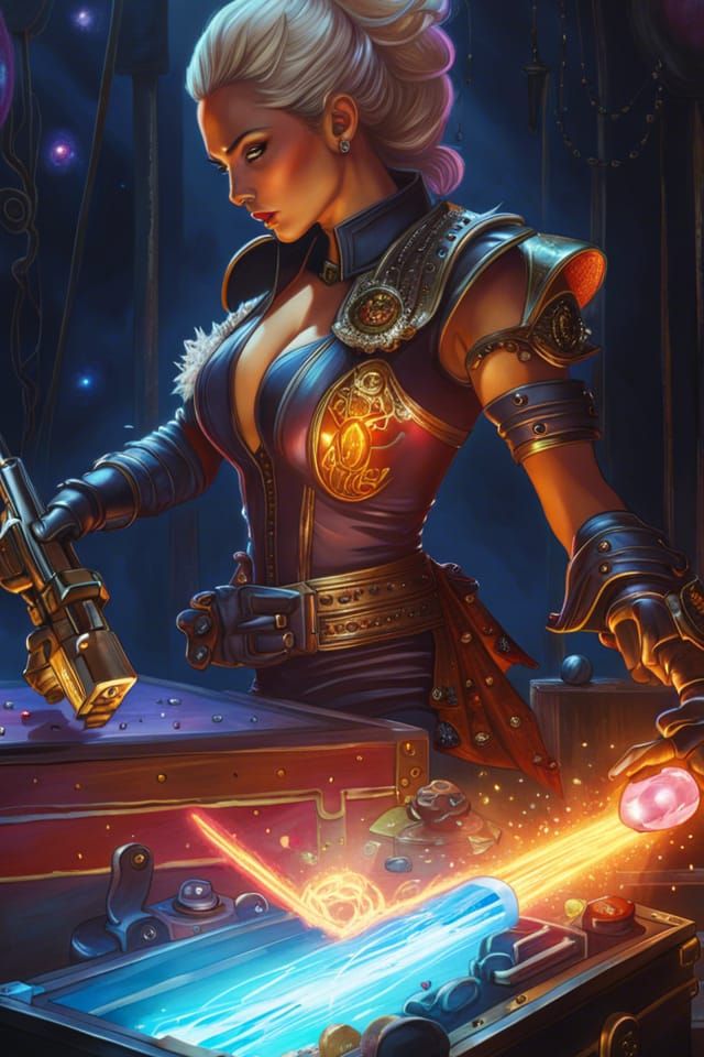 Futuristic Space Pirate Unveils Treasure: Hyperrealistic Act...