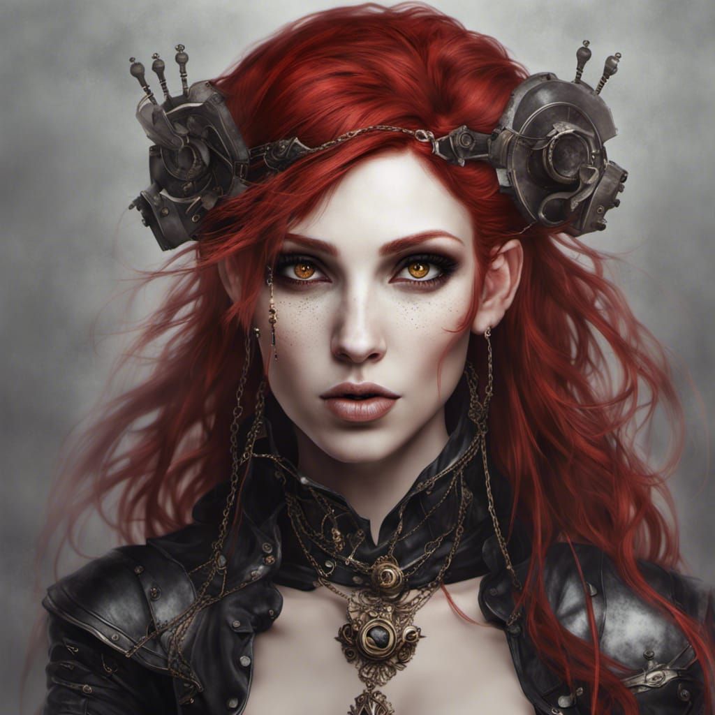 Steampunk Dark Elf Portrait with Red-Black Hair