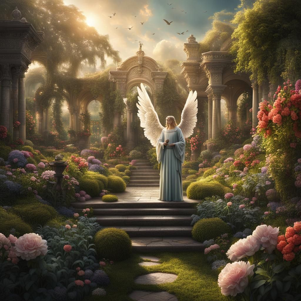 Angel Guarding a Beautiful Garden: Digital Matte Painting
