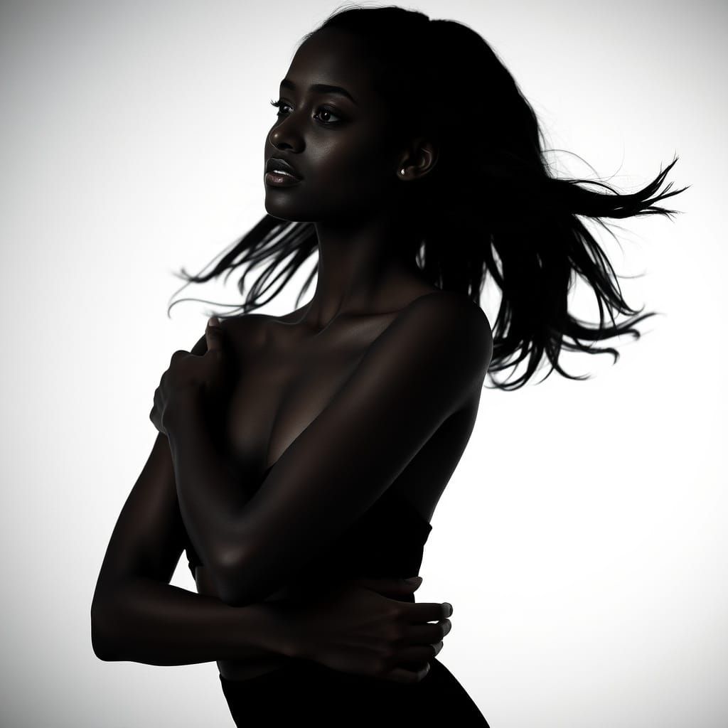 Black Silhouette Dancer in Dramatic Contrast