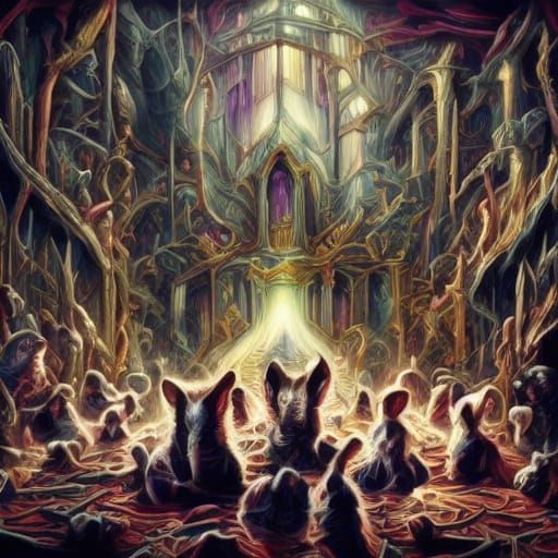 Witches' Coven: A Whimsical Oil Painting in Golden Light