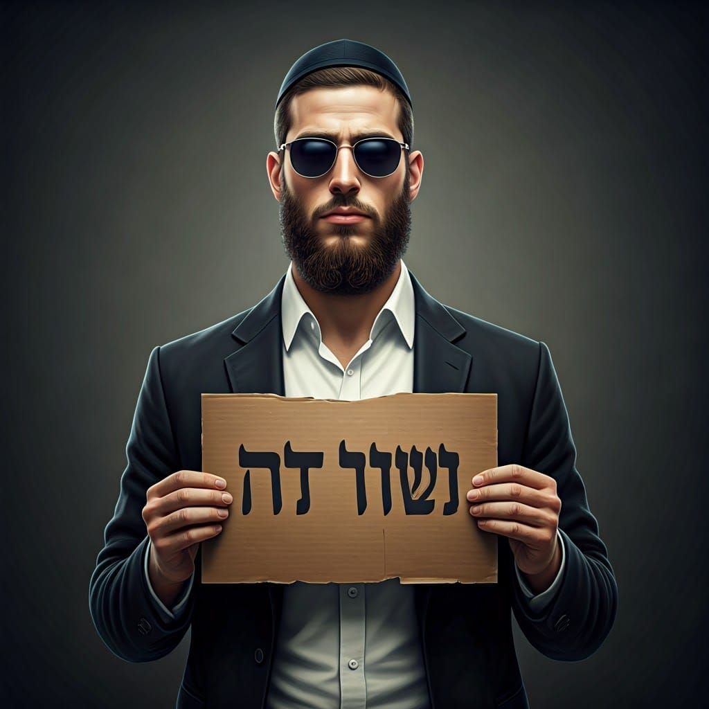 Confident Youth with Hebrew Banner