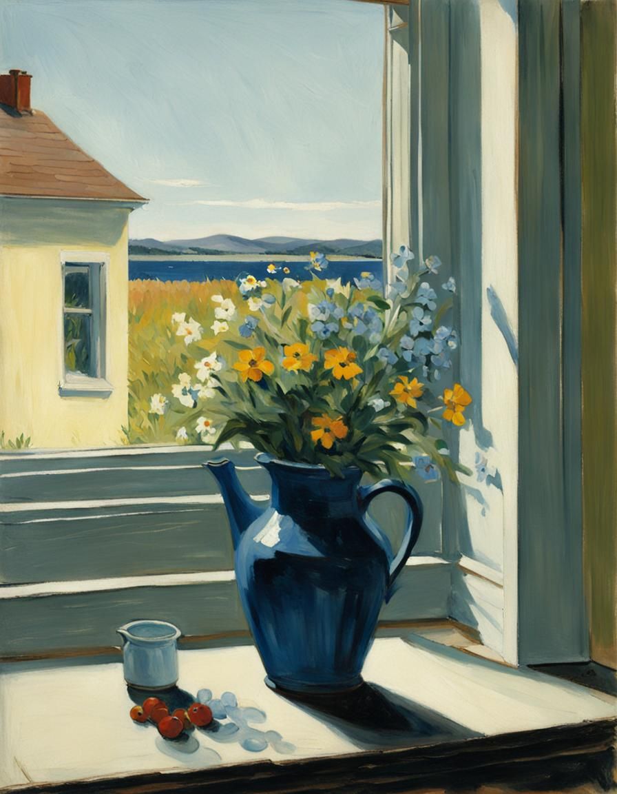 Wild Flowers in Jug, Hopper Style Window