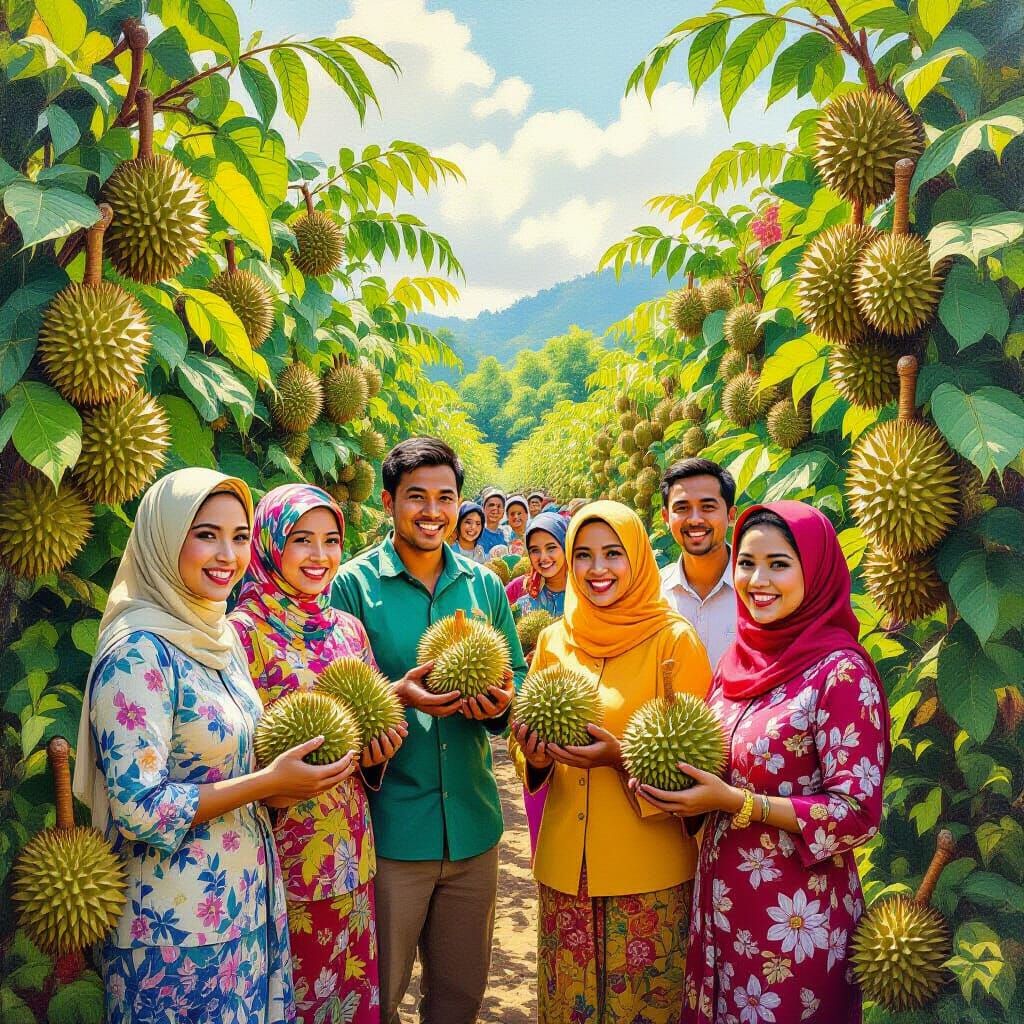 Vibrant Durian Field in Malaysia: Impressionistic Realism