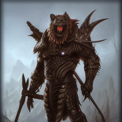 Animal Humanoid Warrior in Detailed Matte Painting