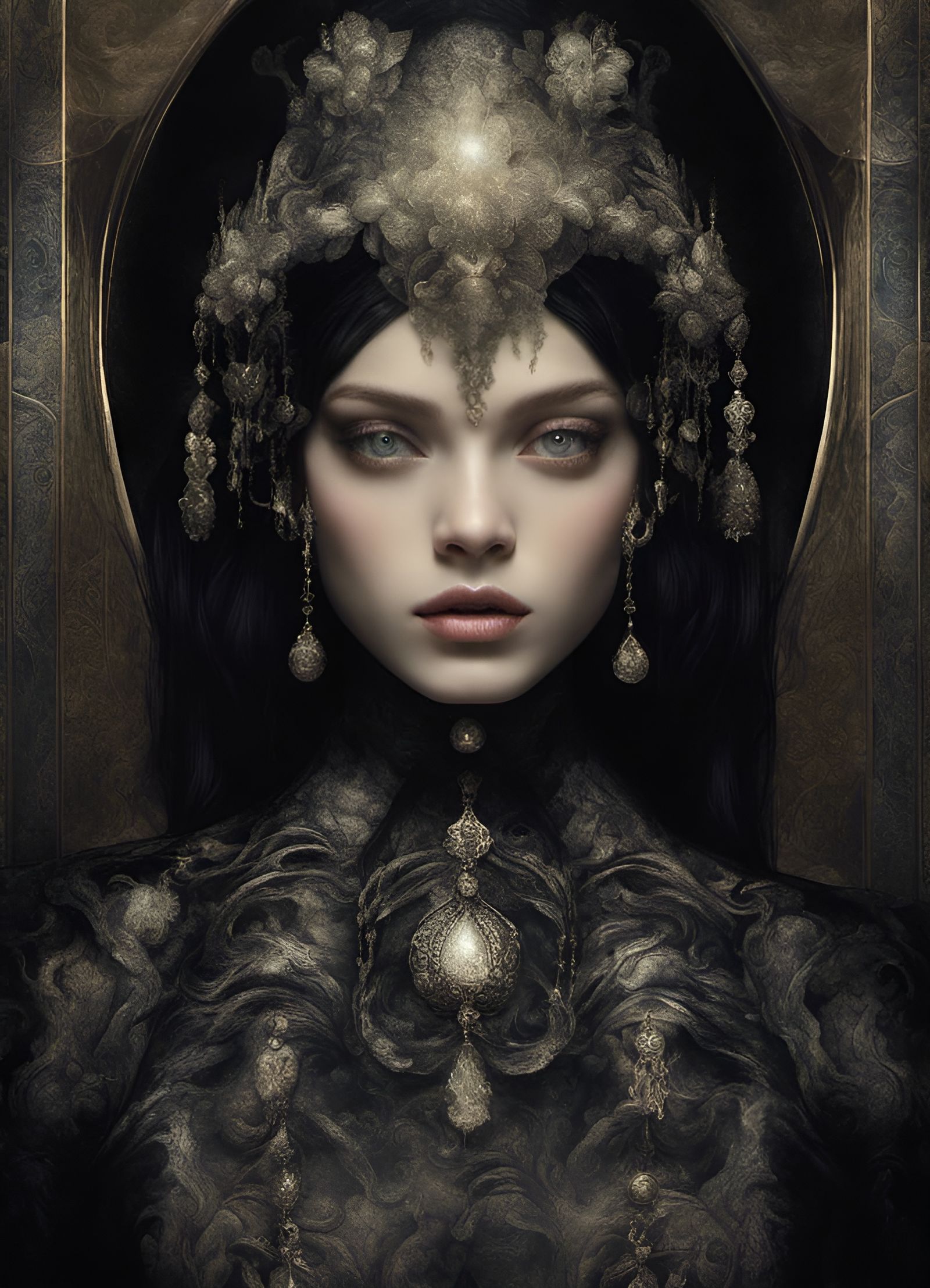 Surreal Steamnouveau Brocade with Glitchcore Elements