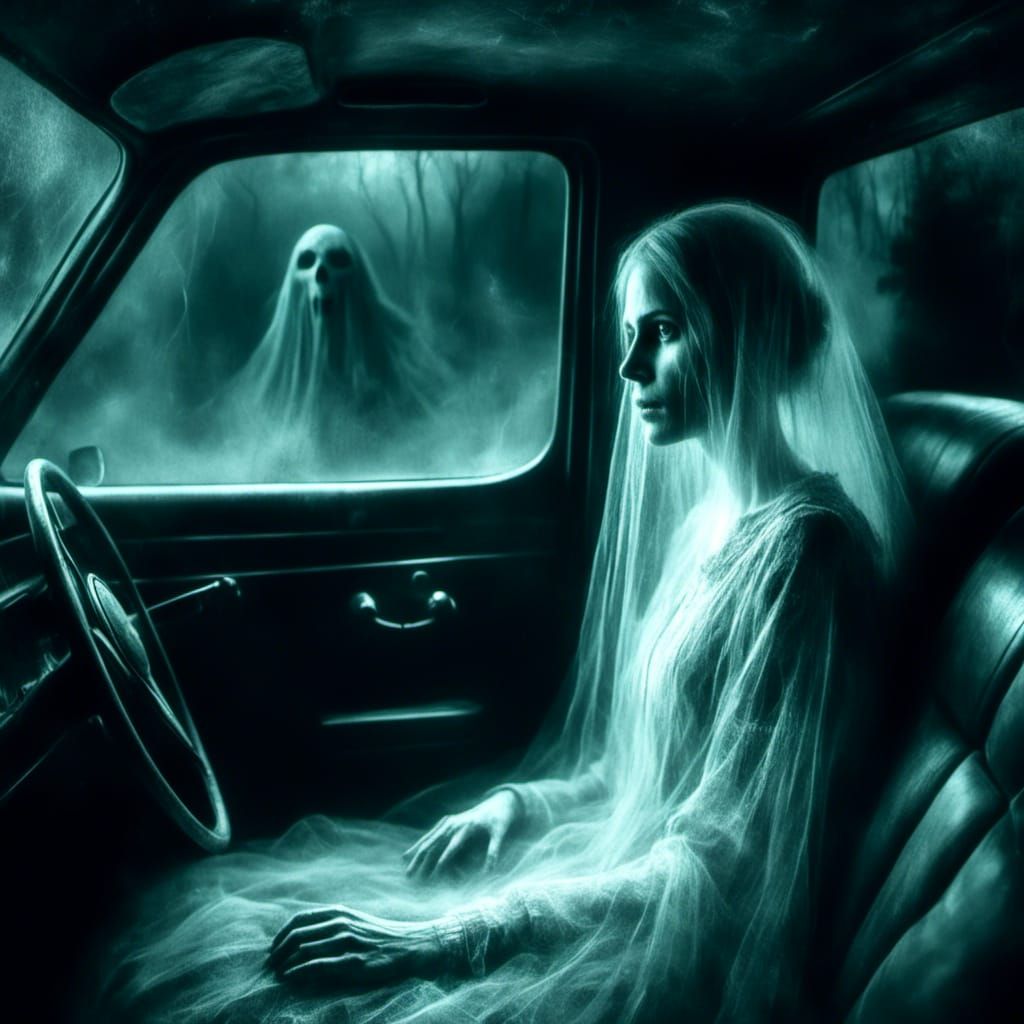 Ethereal Ghost in Car at Graveyard