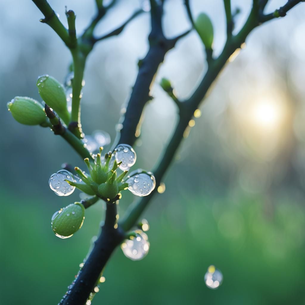 Dreamy Close-Up of Budding Flowers with Dew