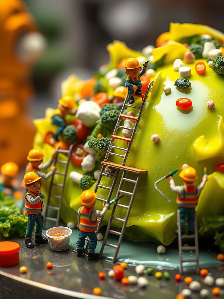 Miniature Workers Craft Hyper-Realistic Gargantuan Veg Salad