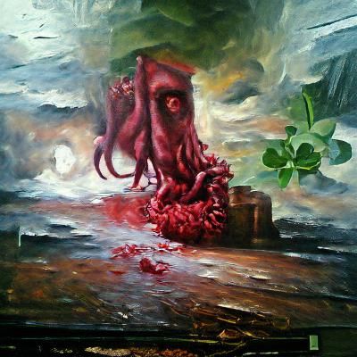 Cthulhu Bloody Concept Art as Oil Painting
