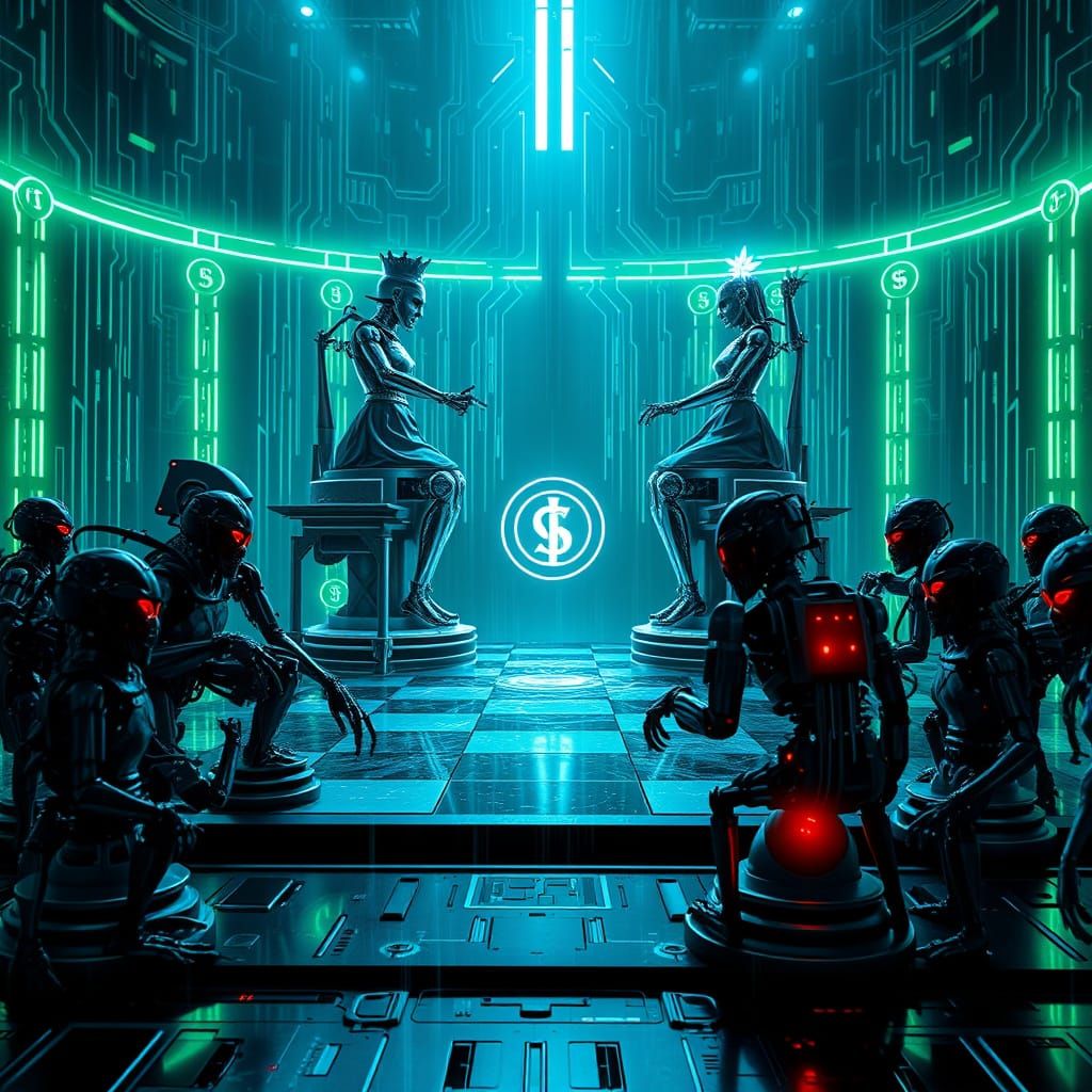 Cyberpunk Chess Scene in a Dark, Futuristic Studio