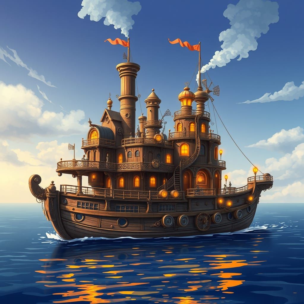Majestic Steampunk Vessel in Dreamlike Harmony