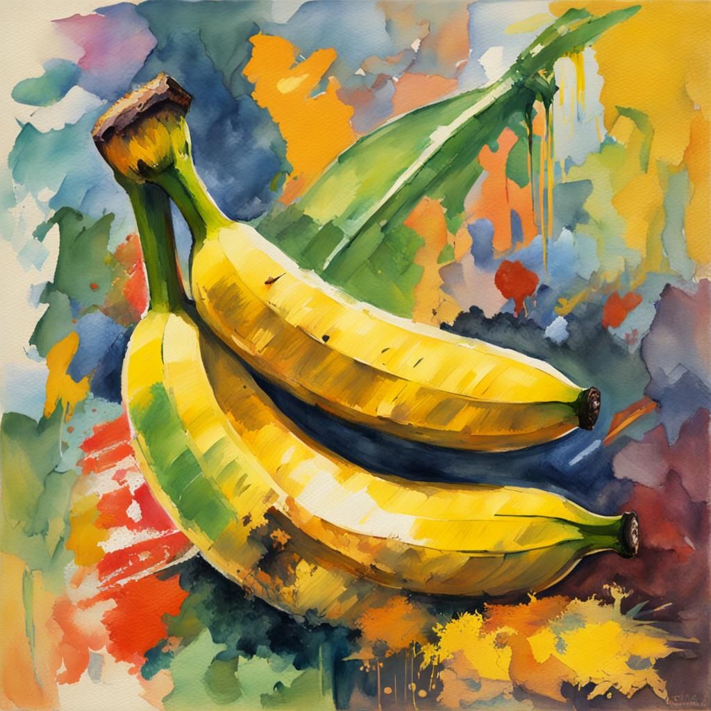 Banana in Gouache and Watercolor Style