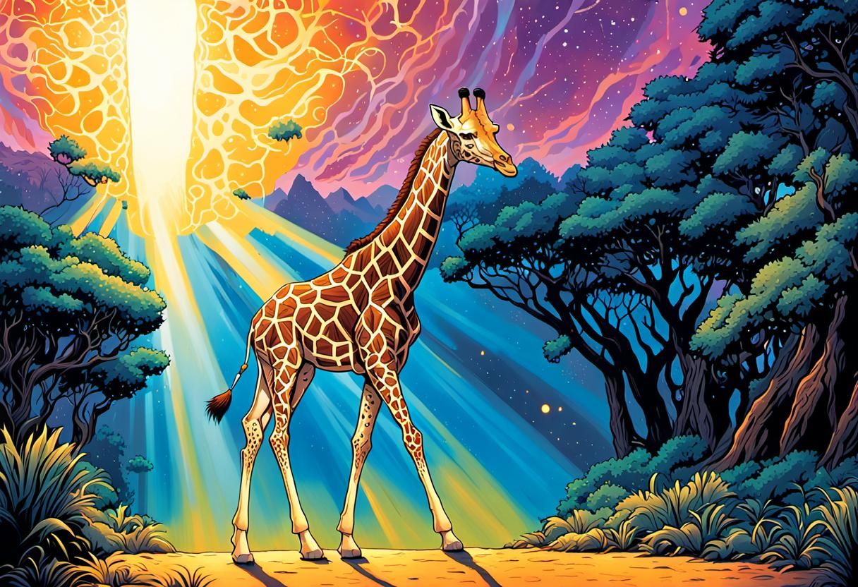 Angel Creates a Giraffe in Vibrant Comic Book Style