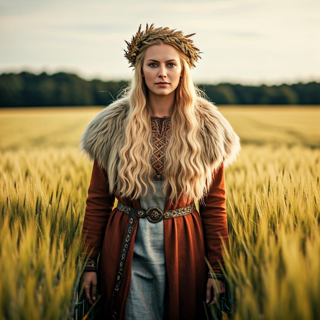 Viking Goddess Sif in Wheat Field, Cinematic Style