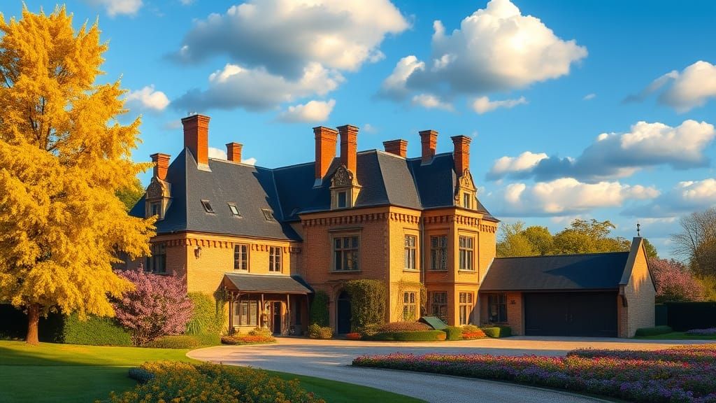 Golden Afternoon Chateau Surrounded by Vibrant Trees