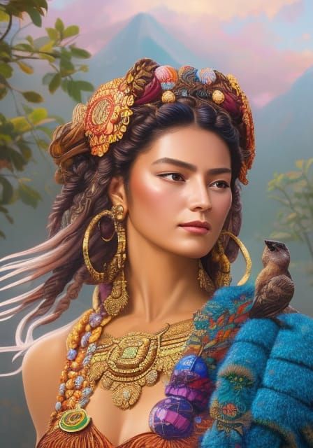 Chicomecoatl: Aztec Goddess Portrait in Hyperdetailed Style