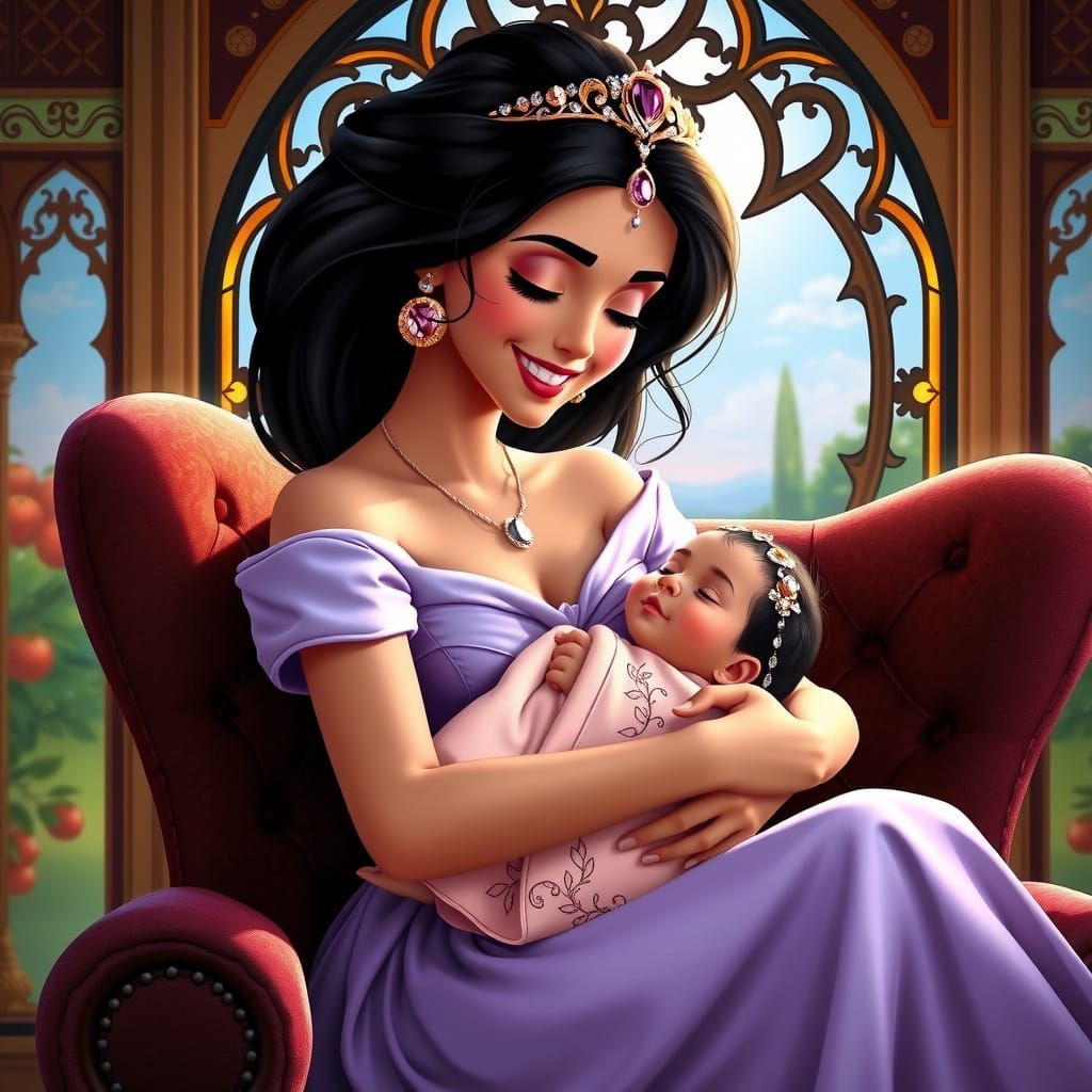 Jasmine with Newborn Baby in Art Nouveau Style