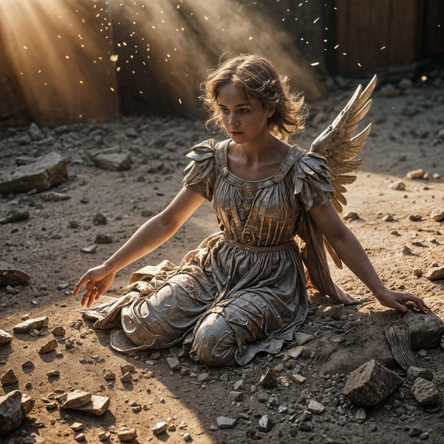 Angel Dissolving into Dust in Twilight