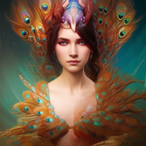 Dragon Peacock Portrait in Hyperdetailed Digital Art