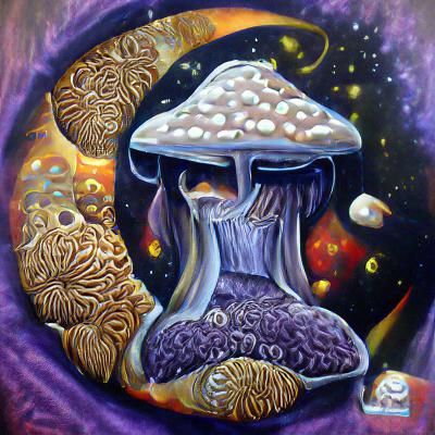 Dark Galaxy Mushroom Meditation: Detailed Oil Painting