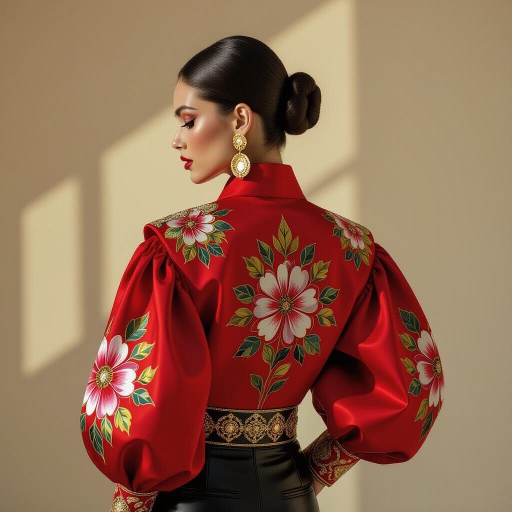 Elegant Woman in Crimson Jacket: Hyperrealistic Fashion Edit...