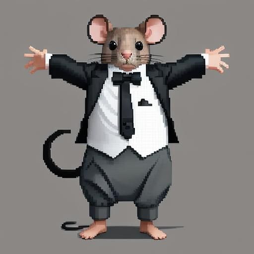 Pixel-Art Rat Celebrates in Tuxedo