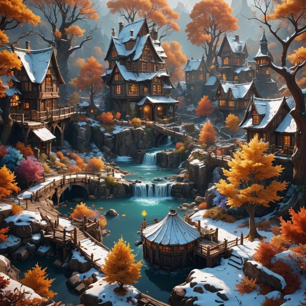 Autumn Brew Infused with Winter, Detailed Matte Painting