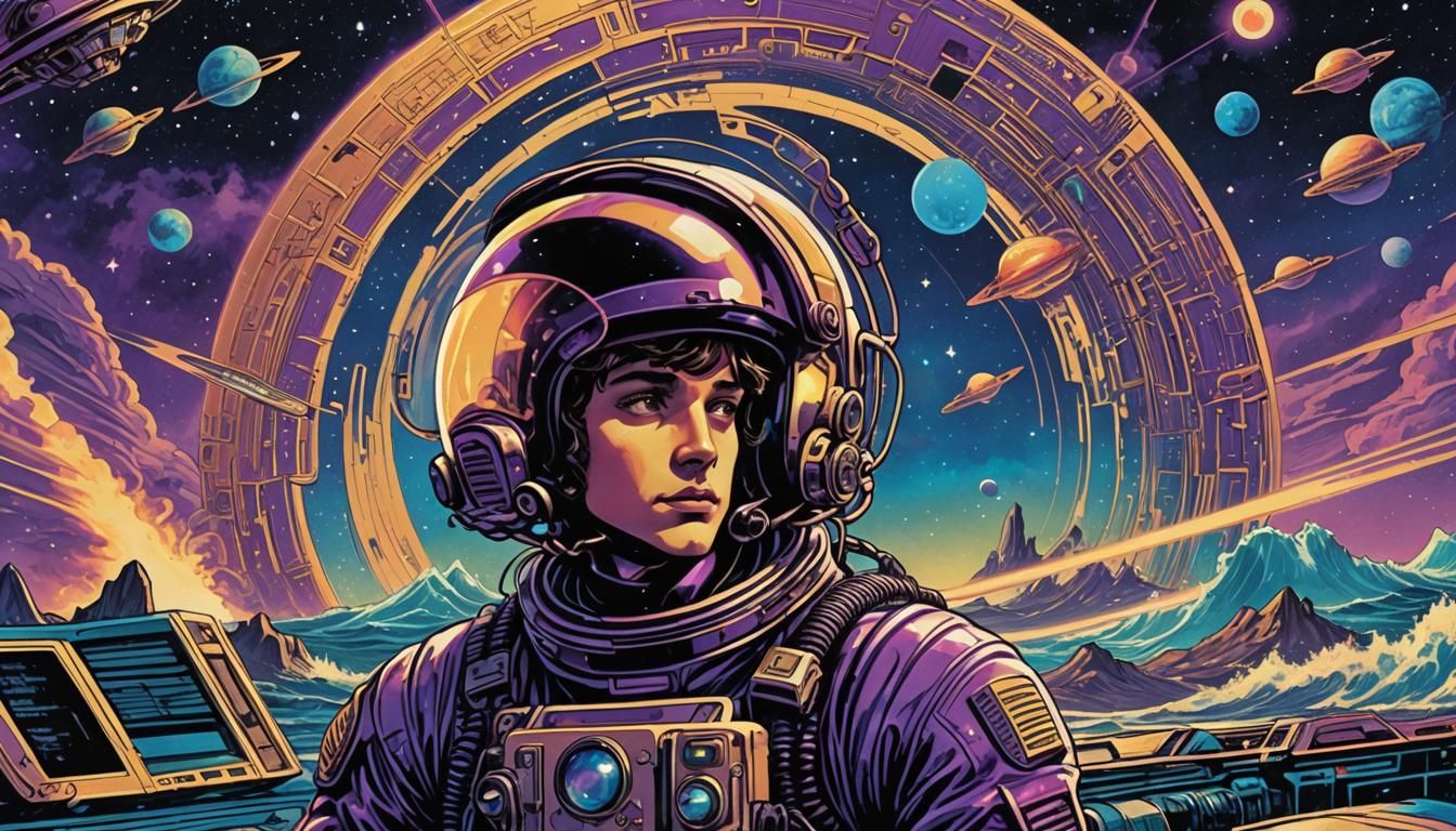 Astro Futurism Comic Book Art with UFO Waves