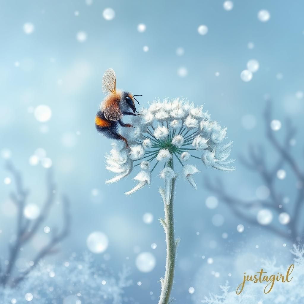 Frosted Bee on Queen Anne's Lace: Cosmic Gouache Painting