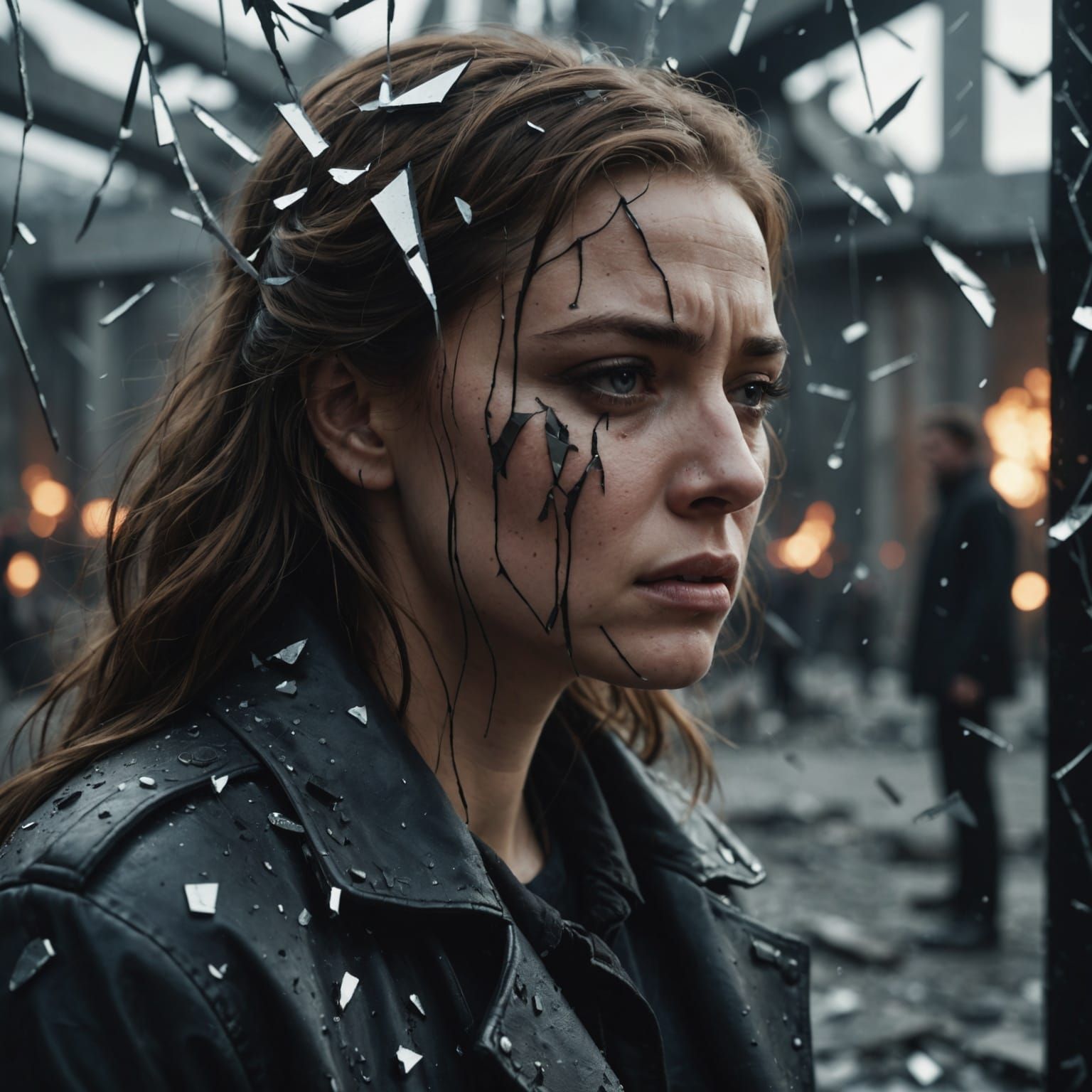 Shattered Reflection: A Matte Painting of Grief