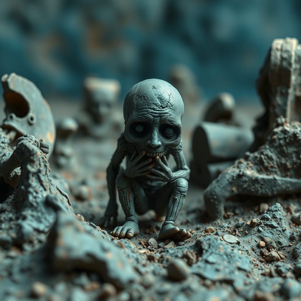 Surreal Cubist Figure Lost in a Bleak, Abstract Landscape