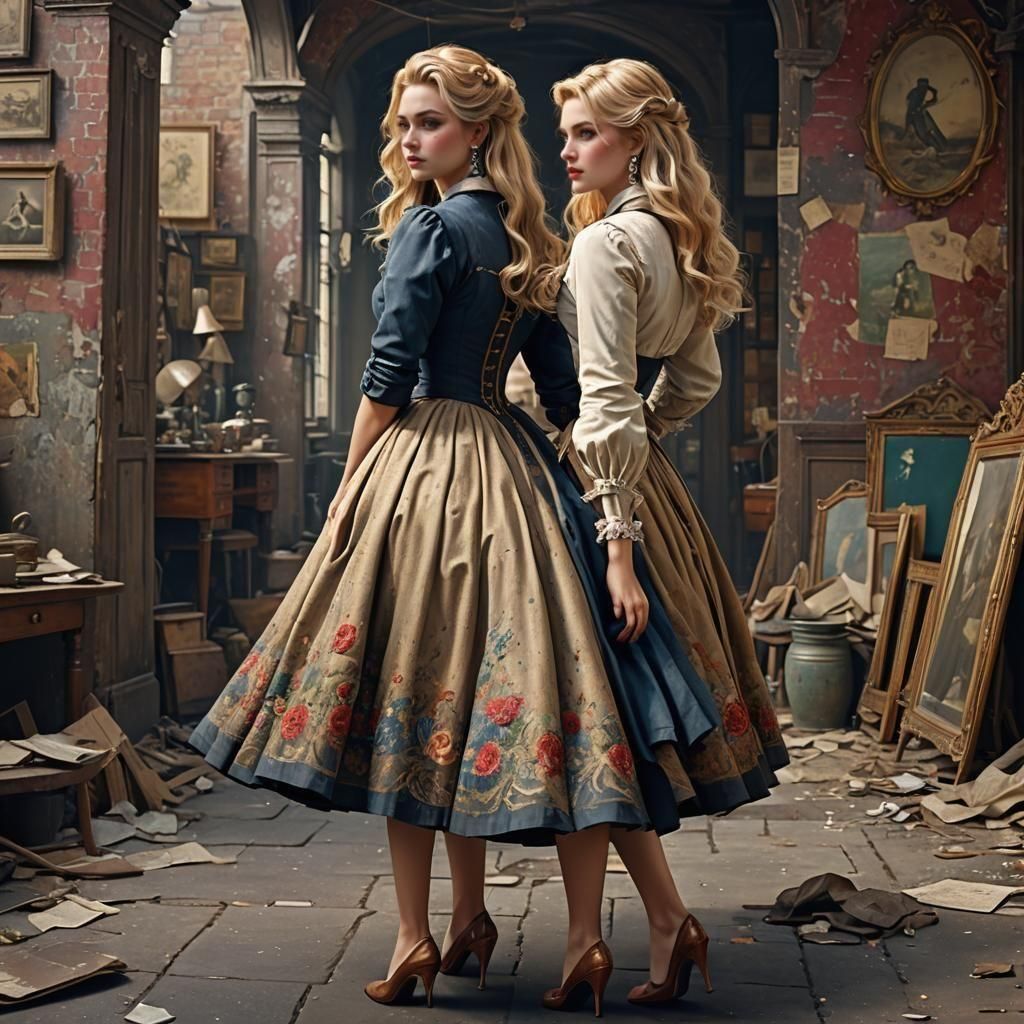 Woman in Vintage Clothing: Detailed Matte Painting
