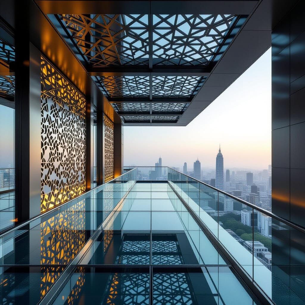 Futuristic Glass Walkway with Intricate Patterns