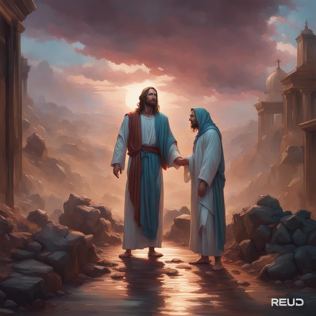 Jesus and Lazarus: Hyperdetailed Portrait in Dynamic Lightin...