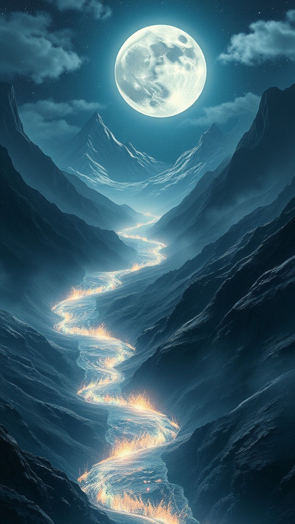Mystical Lunar Landscape with Celestial River