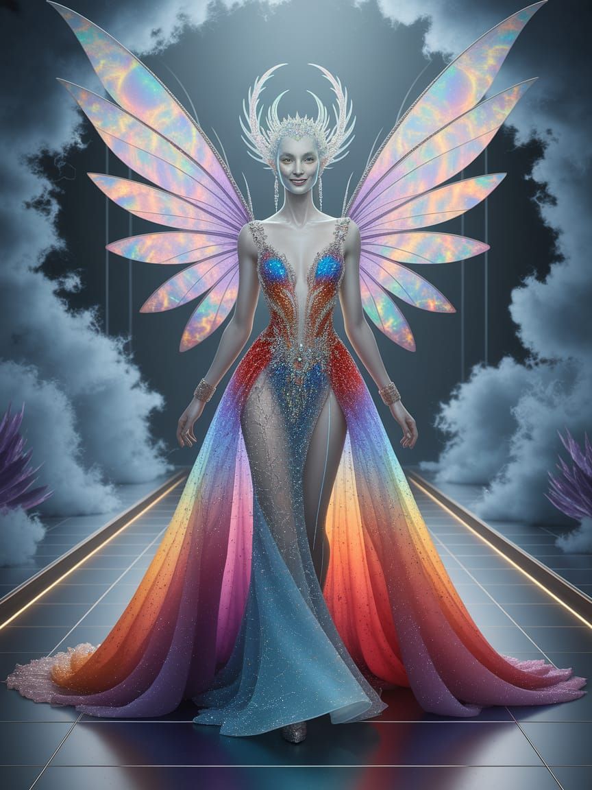 Ethereal Fairy in Futuristic Runway Attire
