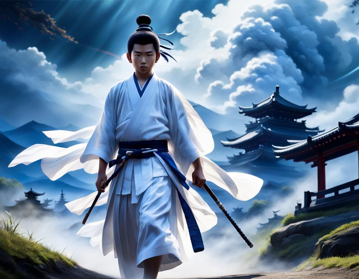 Young Samurai with Spirit Guide in Epic Style
