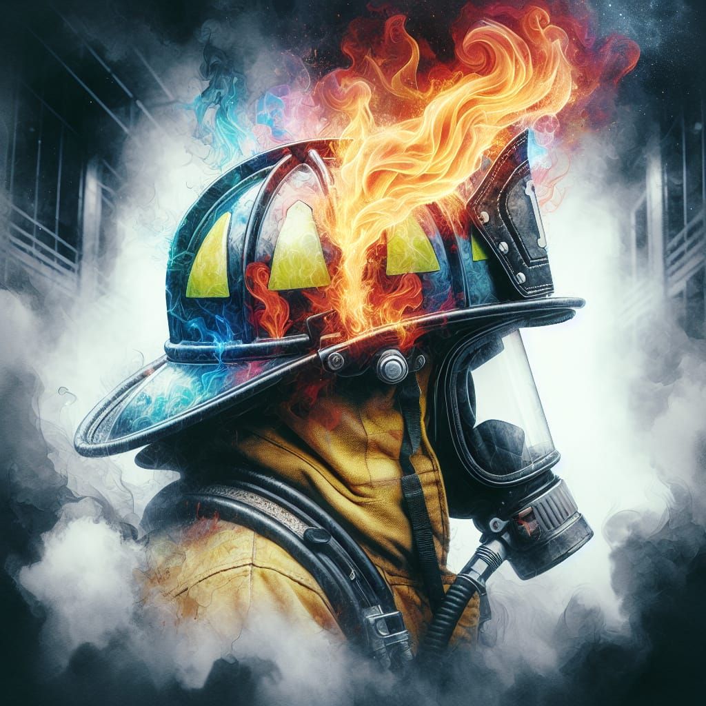 Dramatic Fireman's Helmet in Watercolor Illustration
