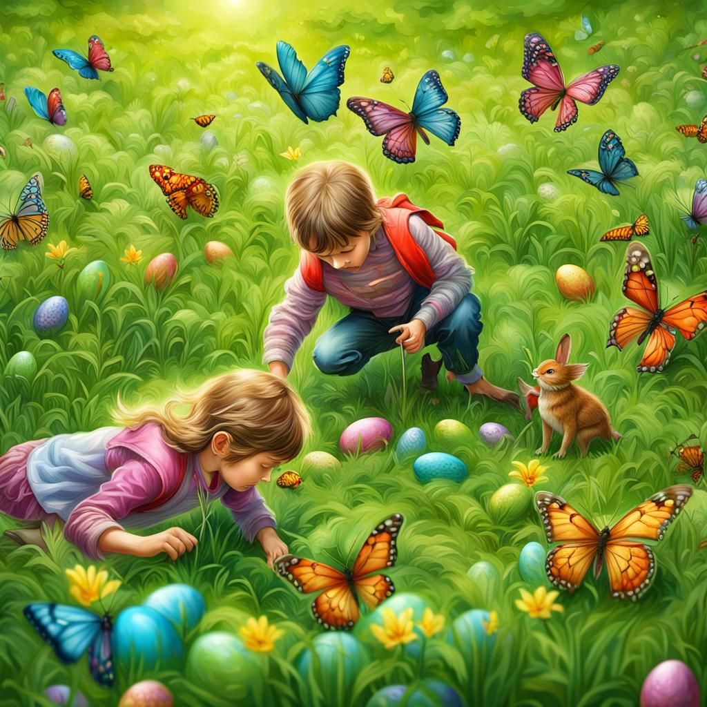 Children's Easter Egg Hunt in Lush Meadow
