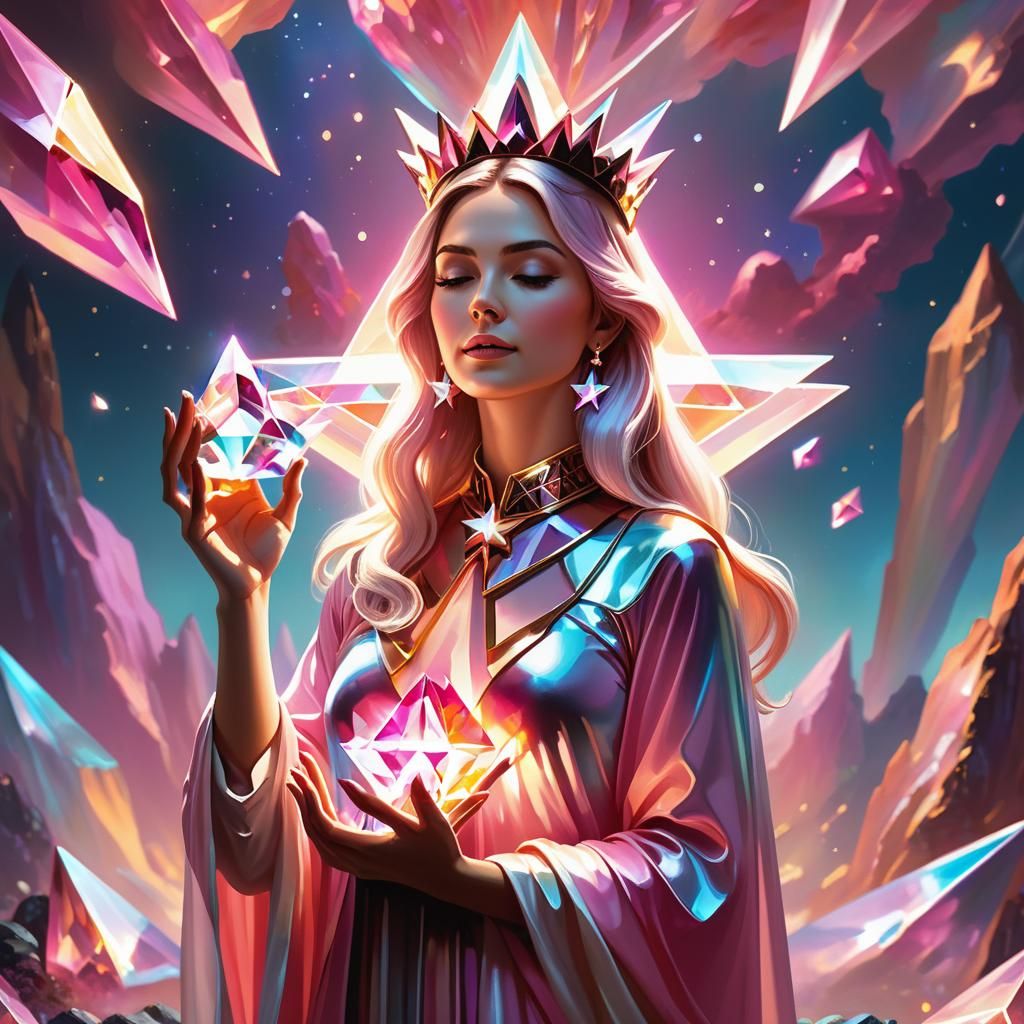Serene Woman with Crystals and Tetrahedron, Concept Art