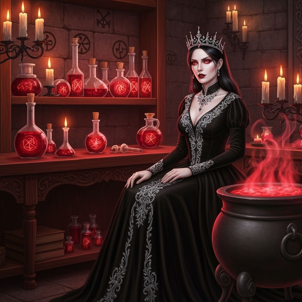 Regal Sorceress in Gothic Alchemist Chamber