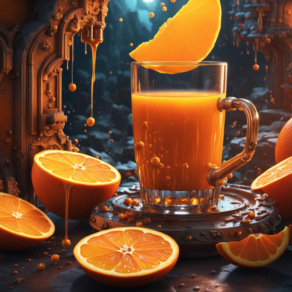 Fantastical Orange Juice Golem in Detailed Matte Painting