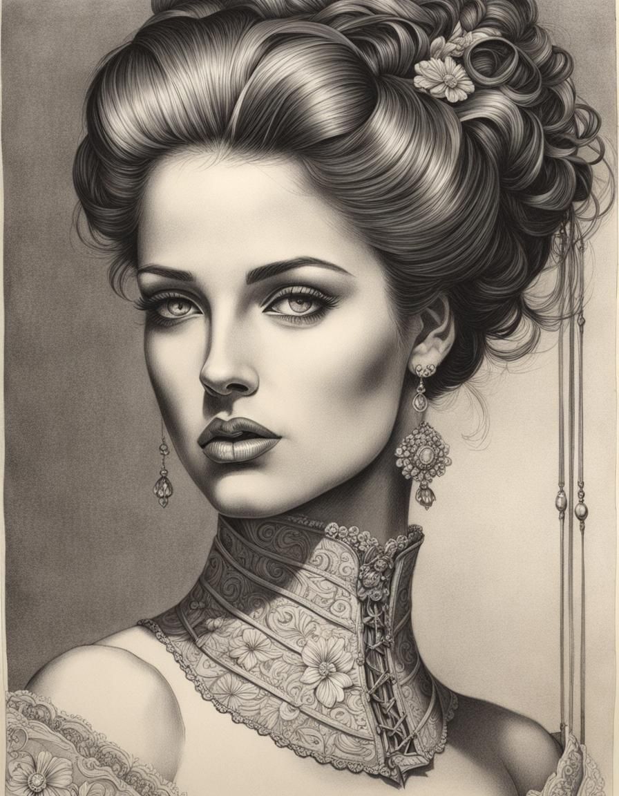 Elegant Corset: A Detailed Guido Crapax-Style Drawing